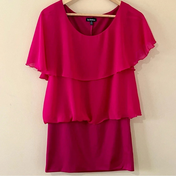 Le Chateau| Fuchsia Off Shoulder Layered Mini-Dress, Size  US Small. - Picture 1 of 6